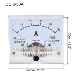 uxcell Analog Current Panel Meter DC 0-50A 85C1 with 75mV Shunt for Circuit Testing Ampere Tester Gauge, 1 Set