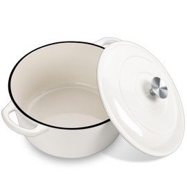 Dutch Oven Pot with Lid (6QT), Joyfair Enameled Cast Iron Dutch Pot for Sourdough Bread Baking, Enamel Casserole Stockpot Cookware, For Cooking Stewing Roasting Chicken, Easy to Clean (Cream White)