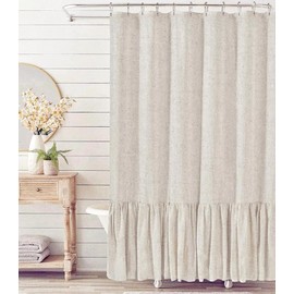 Felisa Farmhouse Shower Curtain with A Ruffle Hem, Linen Blend Shower Curtain for Bathroom,Natural,72"x72"