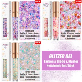 Body Glitter Gel, 6 Farben Bunte Glitter Sequin Makeup, Chunky Liquid Shimmer Gel für Festival, Holographic Masquerade Glitzer Funkelnde, Mermaid Glitzer Pailletten für Körper/Haare/Augen/Lippen/Nägel