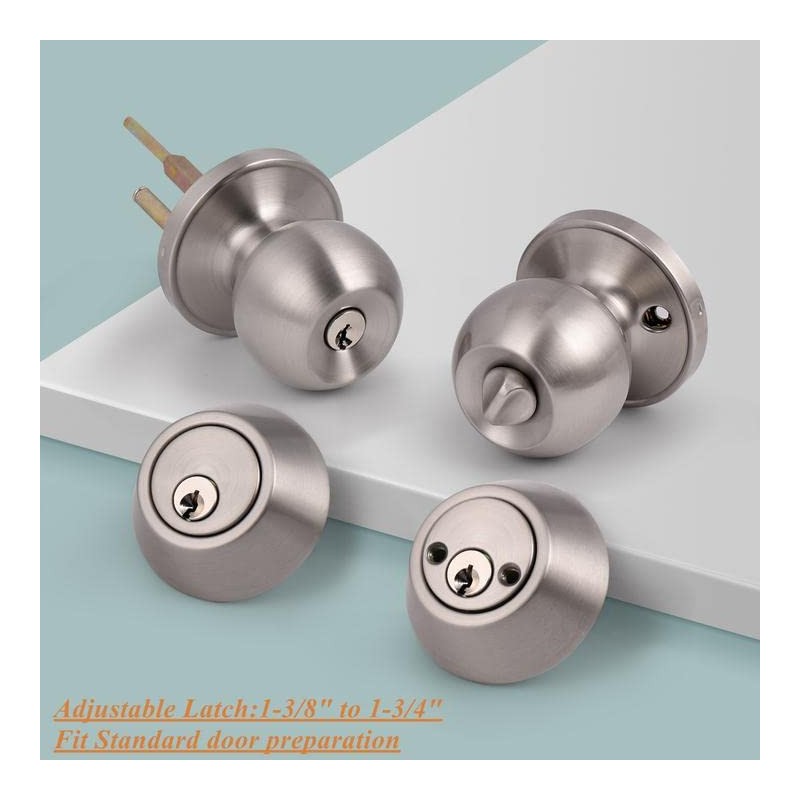 Probrico Satin Nickel Entry Door Knob and Double Cylinder Deadbolt