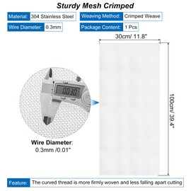 uxcell 20 Mesh Hardware Cloth, 39.4x11.8 Wire Mesh 304 Stainless Steel Rust-Proof Fine Wire Mesh Screen for DIY Projects, Vent, Cage, Garden, Filter Mesh