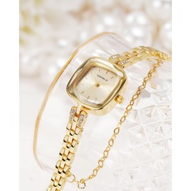CIVO Gold Watches for Women: Stainless Steel Minimalist Wristwatch - Small Rectangular Analogue Display