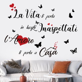 decalmile Wall Sticker Sayings Italian Life & Love Wall Sticker Sayings and Quotes Butterflies Wall Sticker Bedroom Living Room Dining Room Wall Decoration