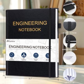 Engineering Notebook, Professional Engineering Paper Notebooks for Work 8.5" X 11", Student Lab Notebook with Grid Paper, Composition Graph Notebook for Engineer, Black