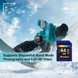 MMOMENT SD Card, 64 GB Memory Card, Full HD Video Recording, Digital Camera, SLR Camera, Class 10, UHS-I, U1, A1, V10 (Up to 95 MB/s Read)