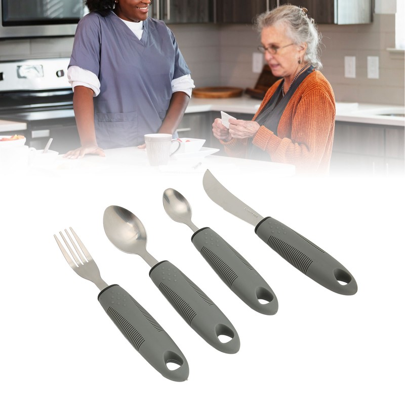 4pcs Adaptive Utensils Knife Fork Spoons Weighted Wide Handles Grey