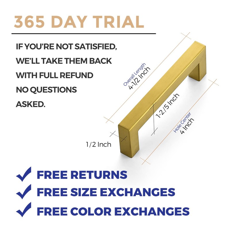 Ravinte 10 Pack 4 Inch Square Cabinet Handles Brushed Brass