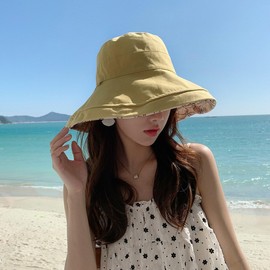 Kisyard Reversible Bucket Hat for Women Summer UV Sun Protection Wide Brim Fishing Hat Foldable Travel Beach Yellow