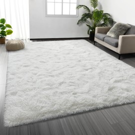 Deerhoo Large Shag Area Rugs 6 x 9, Plush Fuzzy Rugs for Living Room, Ultra Soft Fluffy Furry Rugs for Bedroom, Indoor Carpet Nursery Rugs for Kids Room Home Decor, White