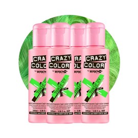 Crazy Color Vibrant Toxic UV Semi-Permanent 4 Pack Quad Hair Dye. Highly Pigmented Neon Green Conditioning & Oil Nourishing Vegan Formula | No Bleach or Ammonia | 400ml