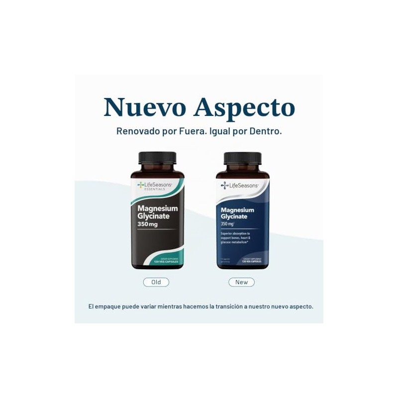 LifeSeasons Glicinato de Magnesio 350 mg, 120 Cápsulas Vegetarianas