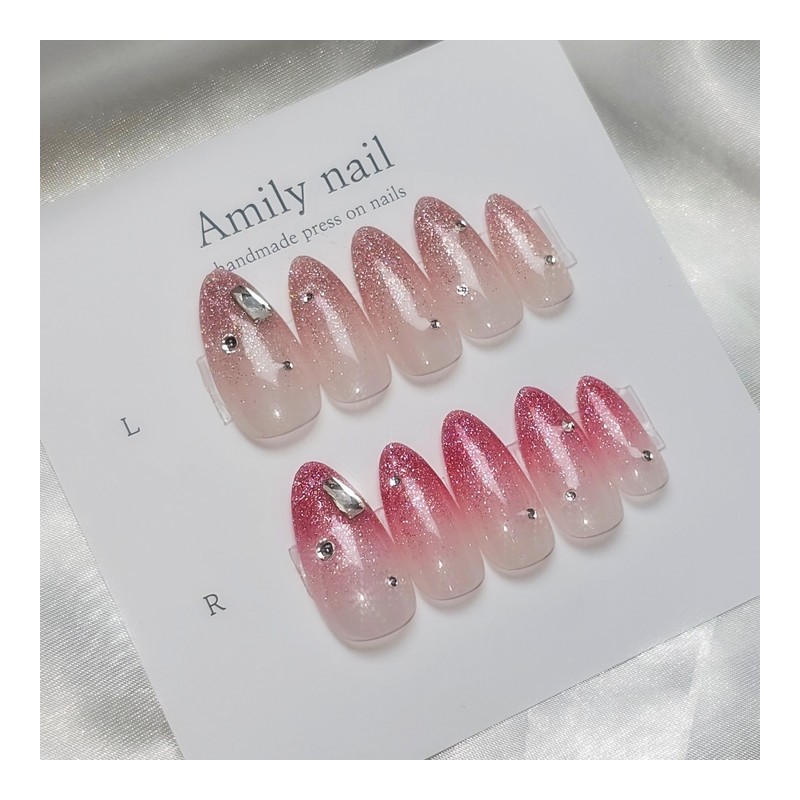 Summer reflective glitter [Handmade nail tip] Emily Nail - Short