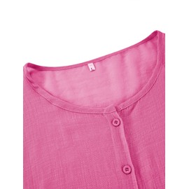 Colisha Womens Short Sleeve Linen Tops Casual V-Neck Button-Down Blouse Long Shirts Loose Plus Size Tunic L Pink