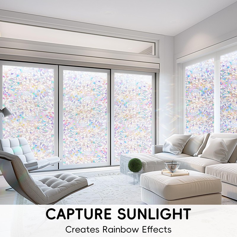 DUOFIRE Window Films for Privacy Rainbow Window Film, Stained Glass