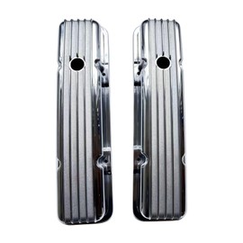 1 Set SHLPDFM Polished Aluminum Nostalgic Short Retro Finned Valve Covers With Gaskets Fits for 1958-86 Small Block Chevy 283, 302, 305, 327, 350, 400