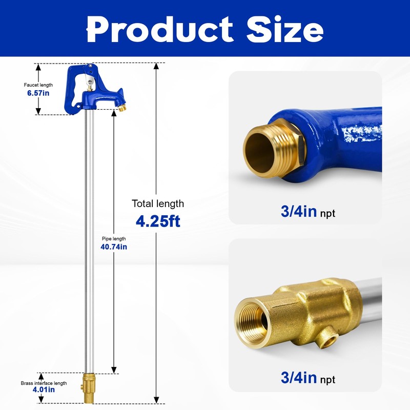 4.25FT Frost Proof Yard Hydrant,Freezeless Frost Free Outdoor Water Hydrant,3/4"