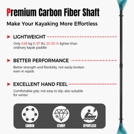 WONITAGO Kayak Paddle Premium Carbon Shaft with Gradient Full Fiberglass Blade, Lightweight Adjustable Carbon Fiber Kayaking Oars, 230-240 cm/90-94 inches, Wave Green