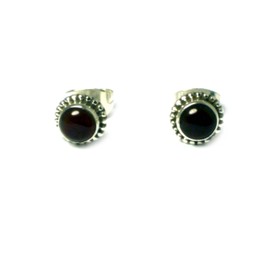 Art Gecko Sterling Silver Round Shaped Garnet Stud Earrings - 925-5mm, Sterling Silver, Garnet