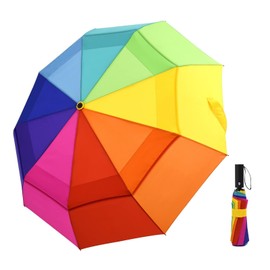 LEAGERA Rainbow Umbrella for Adults - Smal Travel Umbrellas for Rain&Sun, Small, Compact, Light, Folding and Portable Rainbow Umbrella For Backpack Umbrella, Automatic Open