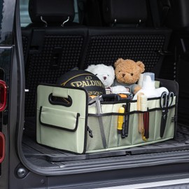 JiatuA Car Trunk Organizer, Car Organizers and Storage Collapsible Multi Compartment Container Box, Adjustable Car Accessories for SUV Sedan Truck, Standard Size, Light Green