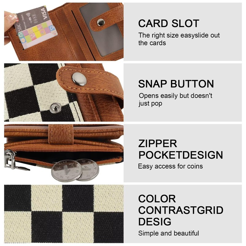 MAIITRIP Small Checkered Wallet for Women,RFID Blocking PU Leather Bifold