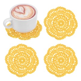 M METERXITY 4-Pack Handmade Crochet Coasters, 4Inch/10cm Round Cotton Placemats for Table/Cup/Bowl/Vase/Tea Trays/Home Decoration, Lace Doilies Place Mats [Yellow]
