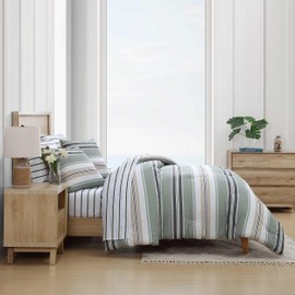 Nautica - Full/Queen Comforter Set, Premium Cotton Bedding with Matching Shams, Striped Home Decor, Oeko-Tex Certified (Prospect Harbor Green, Full/Queen)