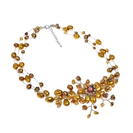 AeraVida Golden Sunflower Blossom Cultured Freshwater Dyed Pearl Silk Necklace
