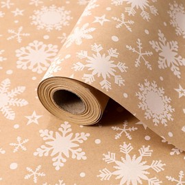 Qukou 43cm x 15m Christmas Wrapping Paper Xmas Gift Wrapping Sheet Mini Roll to Gift Wrap Small Christmas Presents Decoration (Snow Flakes)