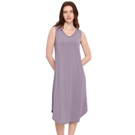 GYS Premium Sleeveless Nightgowns for Women Soft Bamboo Viscose V Neck Tank Pajama Dress, Violet, X-Large