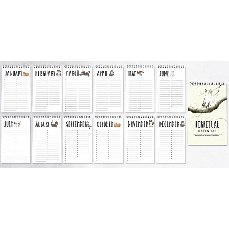 Inkdotpot Cat Perpetual Calendar, Important Dates to Remember- 6x9 Monthly