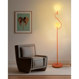 Lightdot Orange Floor Lamp, Mid Century Standing Lamps with 1 Globe+1 Flower Soft Warm White Eye Care 3000K Bulbs Included, Modern Tall Floor Lamp for Living Room Bedroom