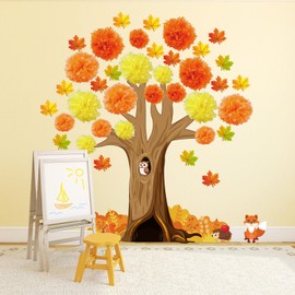 WEDNOK Autumn Wall Decoration Autumn Tree Wall Sticker Maple Leaves Wall Decoration Autumn Window Pictures Autumn Decoration for Chalkboard Wall Window Classroom Children's Room Bedroom