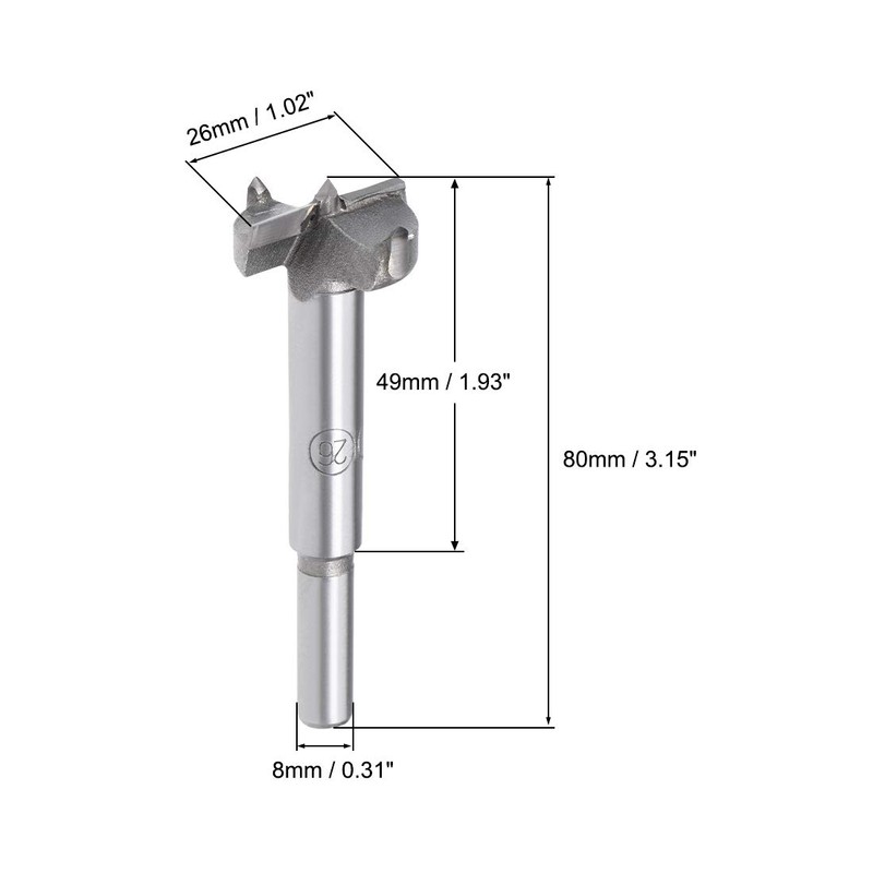 sourcing map Forstner Drill Bits 26mm, Tungsten Carbide Wood Hole