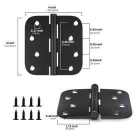 Goldenwarm 24 Pack Black Matte, Heavy Duty 4in x 4in Door Hinges with 5/8" Radius Corners
