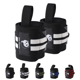 Slim Panda 1Pair Wrist Straps for Powerlifting, Bodybuilding, Weight Lifting - Thumb Loops with Adjustable Straps, Workout Wrist Wraps for Men and Women (Black with White)