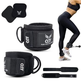QTF Gym Ankle Straps for Working Out - Glute Ankle Cuff Kickback Strap, Gym Cable Machine Accessories for Women Glute Leg Extensions, Hip Abductors & Lower Body Exercises Equipment (Black)