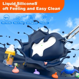 RFUNGUANGO Compatible with AirPods Pro 2nd Generation Case(2023/2022/2019), Soft Silicone Protection AirPod Pro Case Cover(USB-C/Lightning Cable) with Cleaner kit&EarTips,Midnight Blue