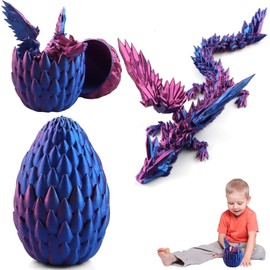 2 Piece Set 3d Printed Dragon And Dragon Egg, Dragon Toys, Mystery Flexible Joints Dragon Toy Easter Egg Hunt, Home Office Executive Desk Toys Gift For Kids Adults (Laser Violet)