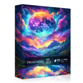 Rainbow Landscape Puzzles for Adults 1000 Pieces, Magic Nature Gradient Mountain Moon Scenery Themed, Plant Lake Scenic Challenge Jigsaw Puzzle