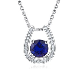 CAIDIKA Sapphire‌ Horseshoe Pendant Birthstone Necklace Lucky U Charm Horse Shoe Necklaces for Women Birthday Wedding Jewelry