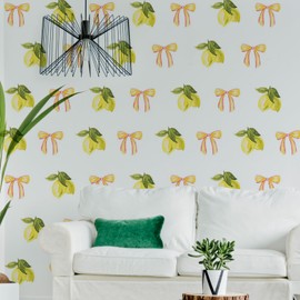 UntilPlan 48 Pcs Flowers Wall Decal Boho Wall Decals Vinyl Wall Lemon Stickers Cute Girls Groovy Floral Stickers for Baby Kids Bedroom Bathroom Living Room Home Decoration-Lemo