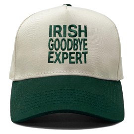 Funky Junque Green Vintage Snapback Trucker Cap, Embroidered Adjustable St Patrick's Day Irish Hat for Men and Women - Irish Goodbye Expert - Green/Beige