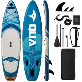 Quashley Inflatable Paddle Board 10.5'×32"×6" Stand Up Paddleboards Inflatable with Premium SUP Accessories,Durable Material and Non-Slip Deck,Removable Paddle Fins Blue