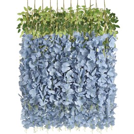 INSUNSIX 12PCS Artificial Flowers Wisteria Hanging Flowers 3.6ft Dusty Blue Fake Wisteria Vine Silk Flowers Rattan String Faux Wisteria Flowers Garland for Garden Home Wedding Arch Decor (Dusty Blue)