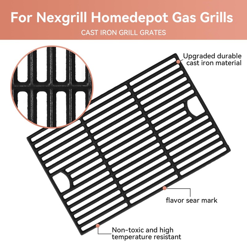 720-0896B Cast Iron Grill Grates for Homedepot Nexgrill 6 Burner