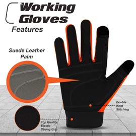 Safety Work Gloves Heavy Duty Gardening Gloves for Men, Plug Resistant, Padded, Palm Protection, Touch Screen, Breathable, Mechanical Builder (Orange, M)