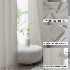 CUCRAF Sheer Voile Transparent Curtains in Linen Look, with Eyelets, Voile Polyester Eyelet Curtain, Living Room, Window Curtain for Bedrooms, Set of 2, 140 x 145 cm (W x H), Light Grey
