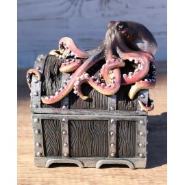 Ebros Gift Nautical Marine Ocean Octopus Kraken Guarding Treasure Chest Decorative Box